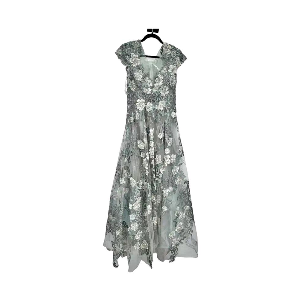 Mac Duggal NWT Seamist Green / Gray Floral Embroidered Maxi Gown 20294 - Picture 11 of 16